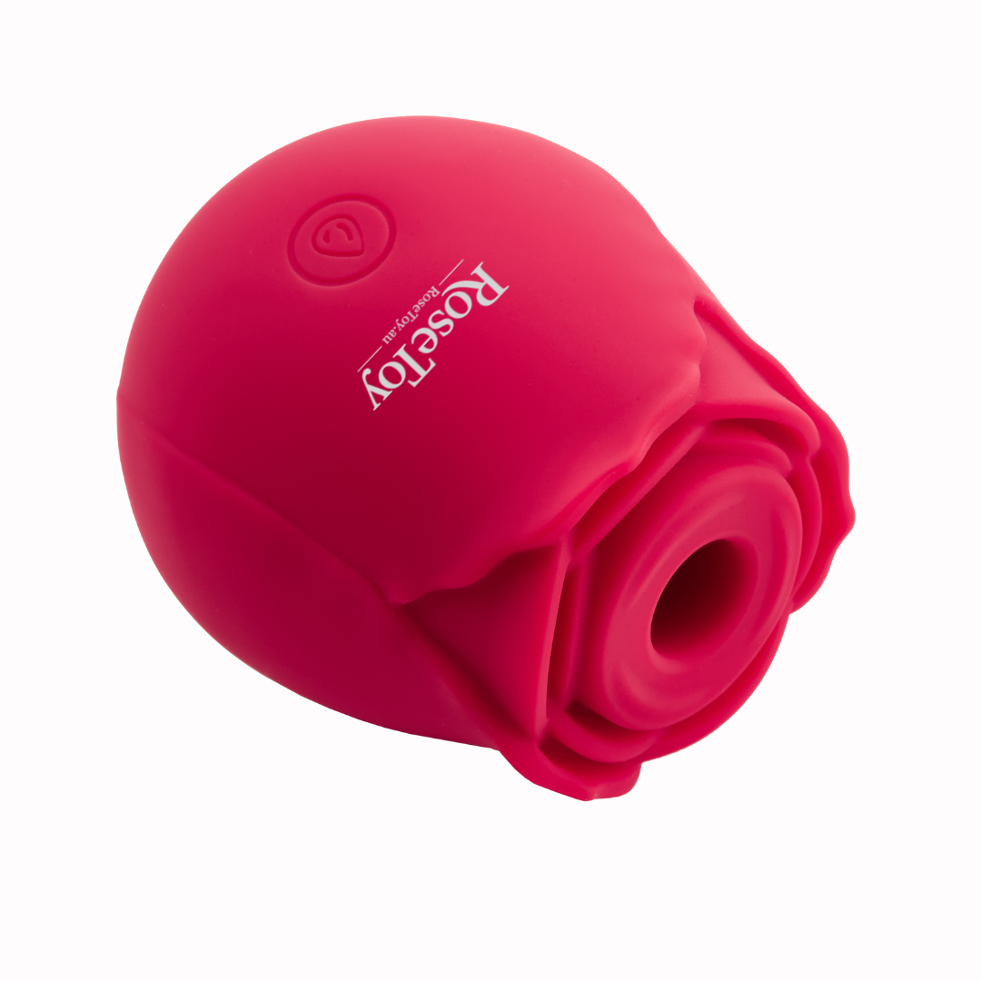 The Rose vibrator side view showing the rose-shaped suction head